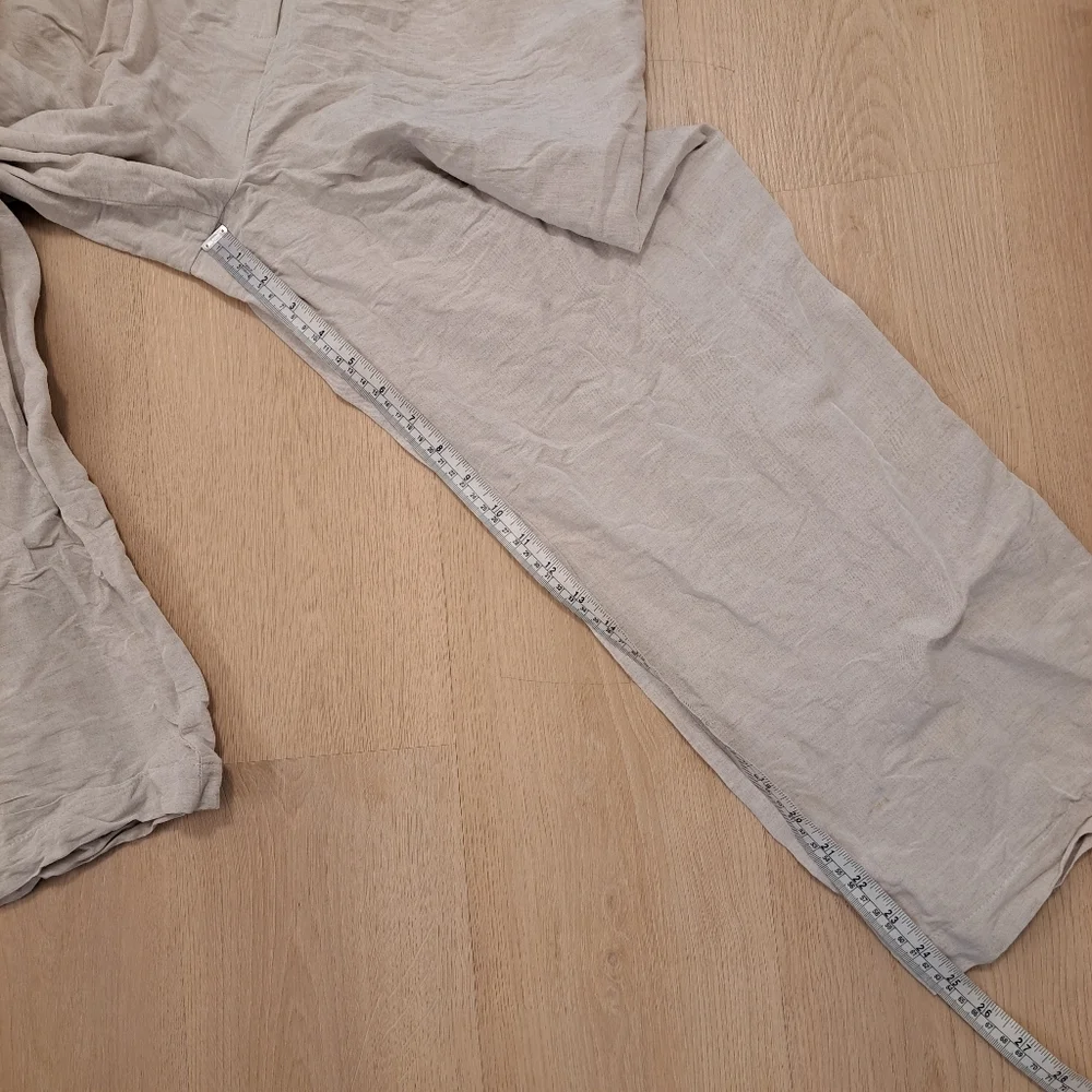 H&M Beige Linen Blend‎ White Leg High Waisted Business Casual Coastal Pants Sz 8